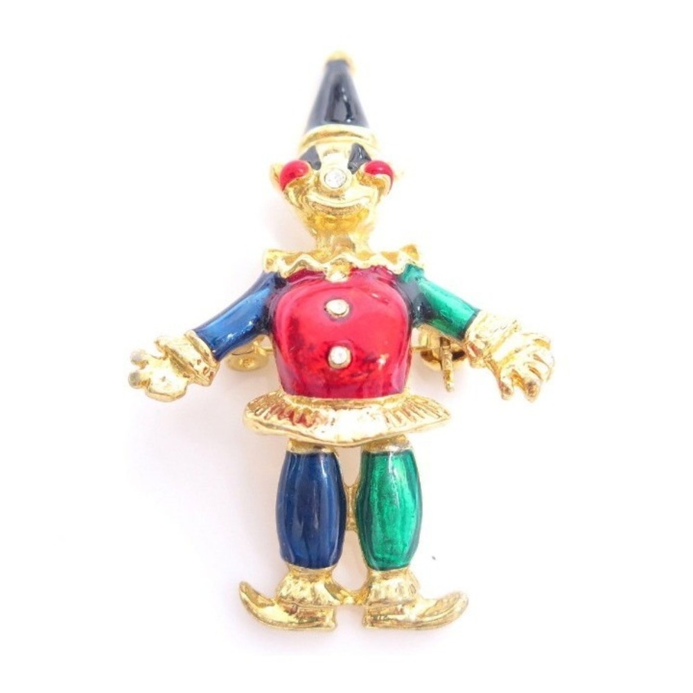 Vintage‎ Articulated Enamel Rhinestone Gold toned CLOWN Pin